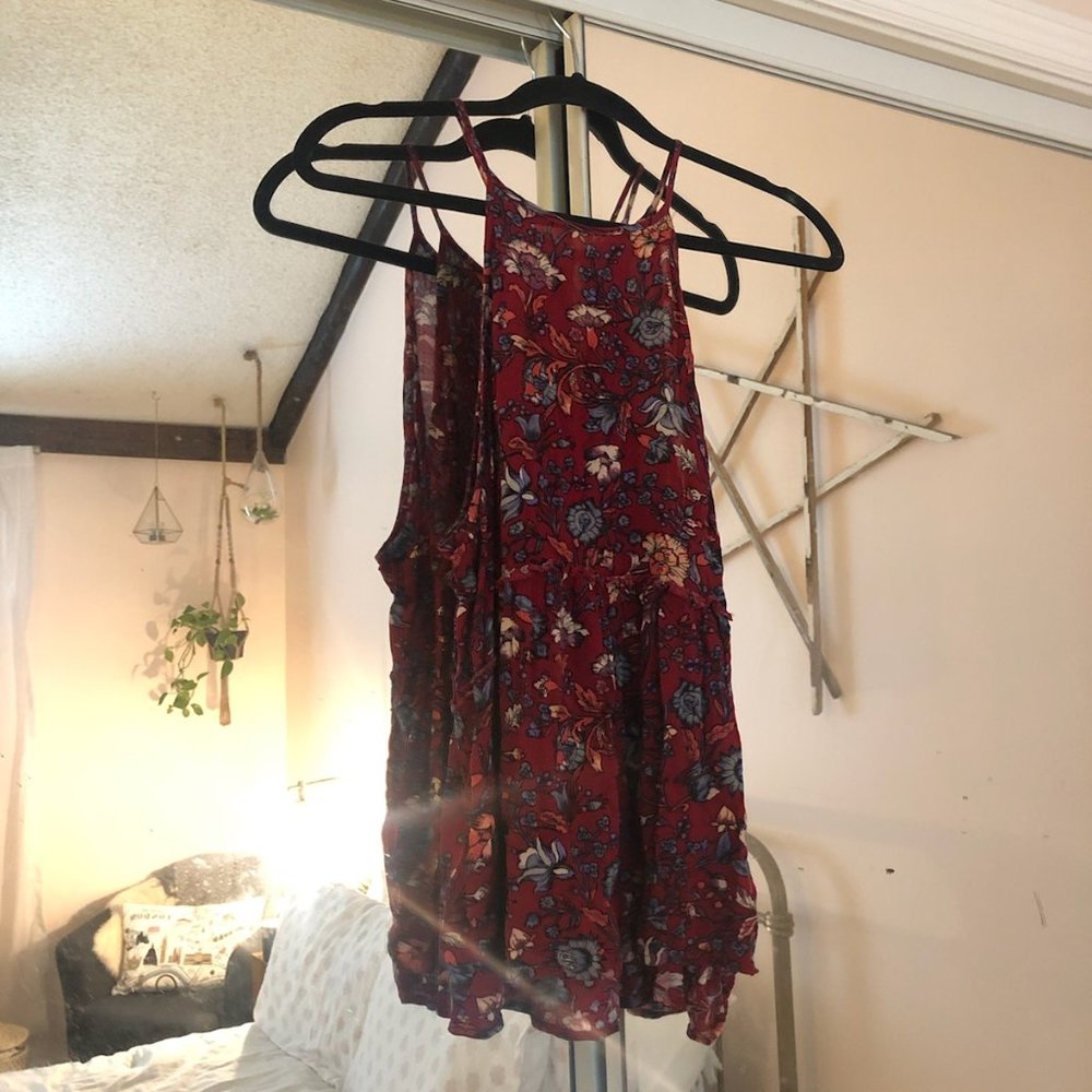 American Eagle Deep Red Floral Summer Tank